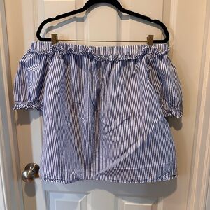 Vineyard Vines Target Off Shoulder Top 1X Blue White Stripe Ruffle Blouse